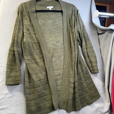 Croft & Barrow Cardigan Womens Olive Green Open Front Lightweight Knit Long