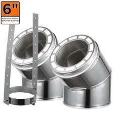 Allfuel 6 In. X 10 In. 30° Elbow Kit Double Wall Stainless Steel Chimney Pipe