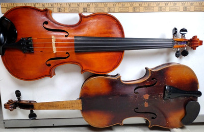 Vintage Violins Lot of 2 Project Quality Fiddles Need Repair Full Size Antique