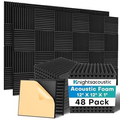 Knightsacoustic 48 Pack Sound Proof Foam Panels for Walls with Self Adhesive,