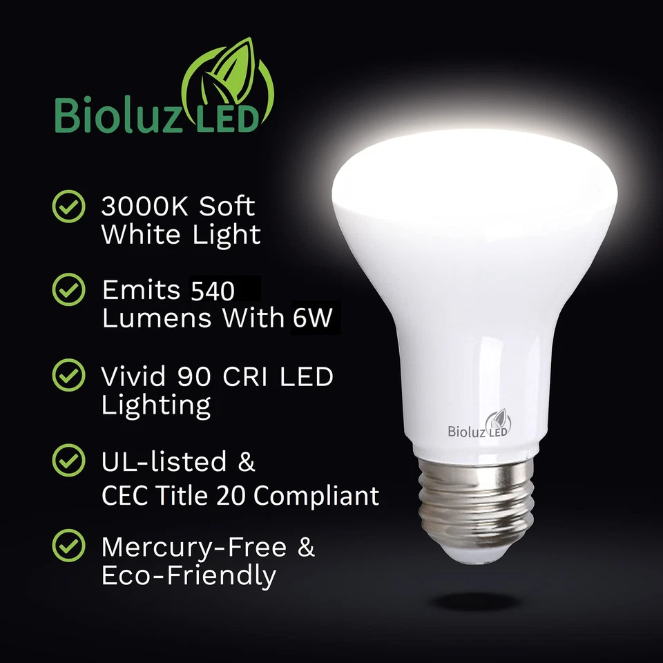 4 Pack BR20 LED Bulb 6W=50W 3000K Soft White 90 CRI Dimmable UL-Listed CEC Ti... - Image 3 of 4