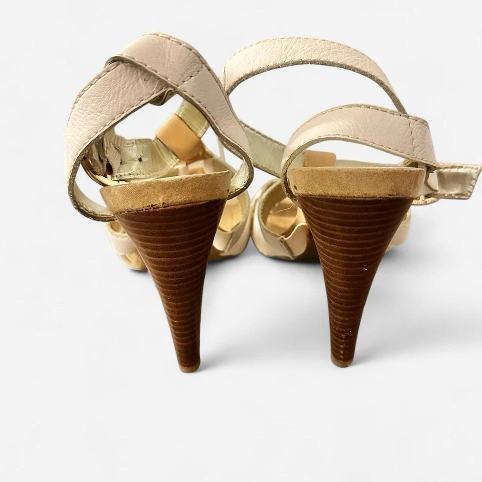 Sandalias de tacón de aguja Nine West blanco tostado Gladiator Cage talla 8 Foto 3 de 4