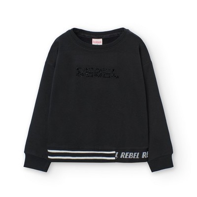 BÒBOLI Mädchen Sweatshirt Pullover Applikation schwarz