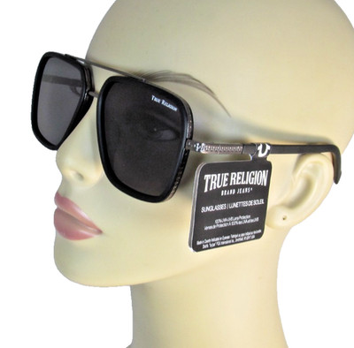 TRUE RELIGION Black & Gunmetal Aviator Sunglasses Symbol Logos TR 26 887 RBLK