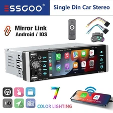 5.1" Single Din Car Stereo Wireless Apple Carplay Android Auto Radio AUX USB FM