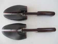 2--Vintage Size 4 Dark Wood Shoe Tree's With Spring Push Handle 1950's 