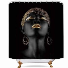 Black Afro Girl Shower Curtain 72x72 with Hooks