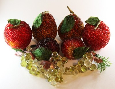 9pc Sugar Beaded Artificial Fruit Pears Apples Grapes Small Fruit Faux Velvet