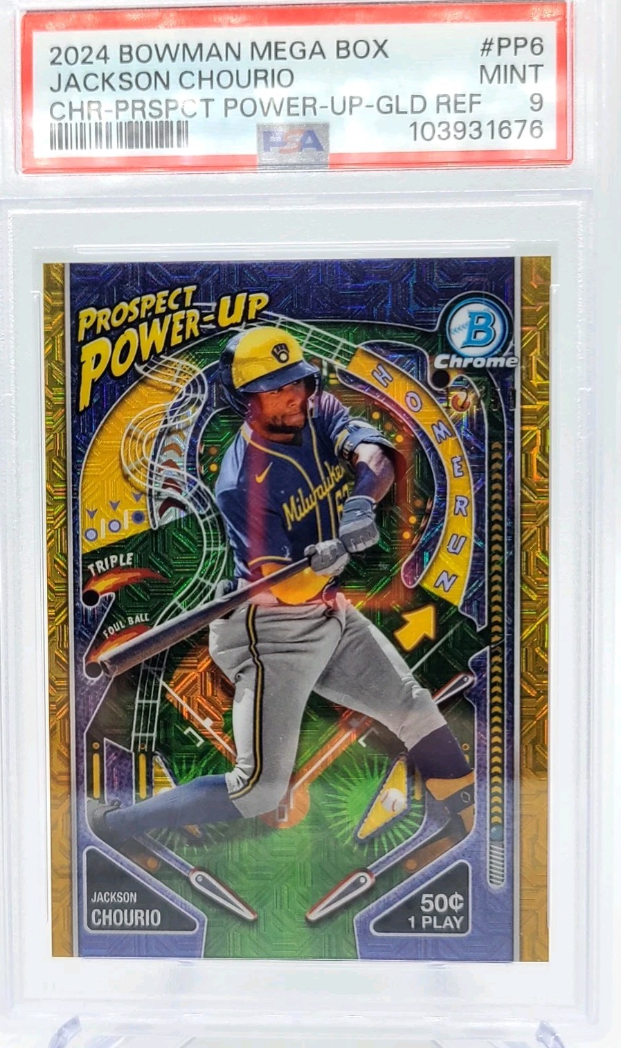 2024 Bowman Chrome Power-up Jackson Chourio #PP-6 Gold MOJO 12/50 Brewers PSA 9