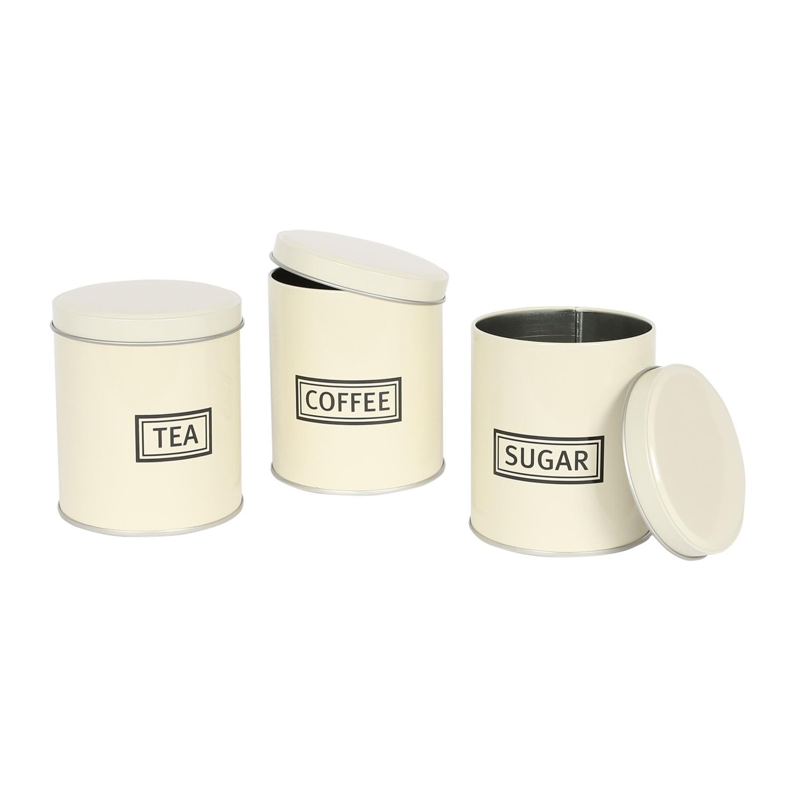 Harbour Housewares 3pc Tea Coffee Sugar Canisters Set – Cream Round Metal Kitchen Storage Tins with Airtight Lids – Modern Industrial Food Caddy Containers for Countertop Organisation - Image 2