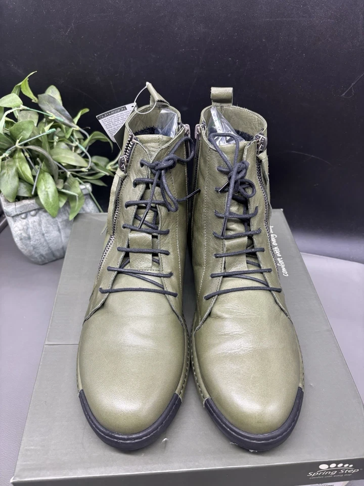 Spring Step Women’s Yaple, Olive Green Leather Zip Booties, Size 9 1/2-10/EU 41 - Image 3 of 4
