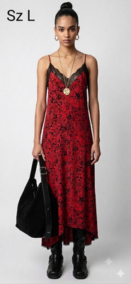 Zadig & Voltaire Sz L Maxi Dress Red/Black Lace Lingerie Style Soft 100% Viscose