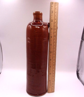 ANTIQUE Stoneware Clay Brown Bottle Jug Vessel Liquor Wine Beer