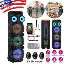 Portable 8000W Bluetooth Speaker System 3x8" Woofers Heavy Bass TWS Mic + Remote