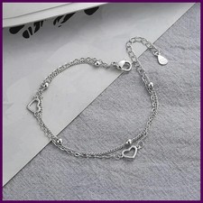 925 Sterling Silver Double Love Heart Hollow Round Beads Bracelet Female Fashion