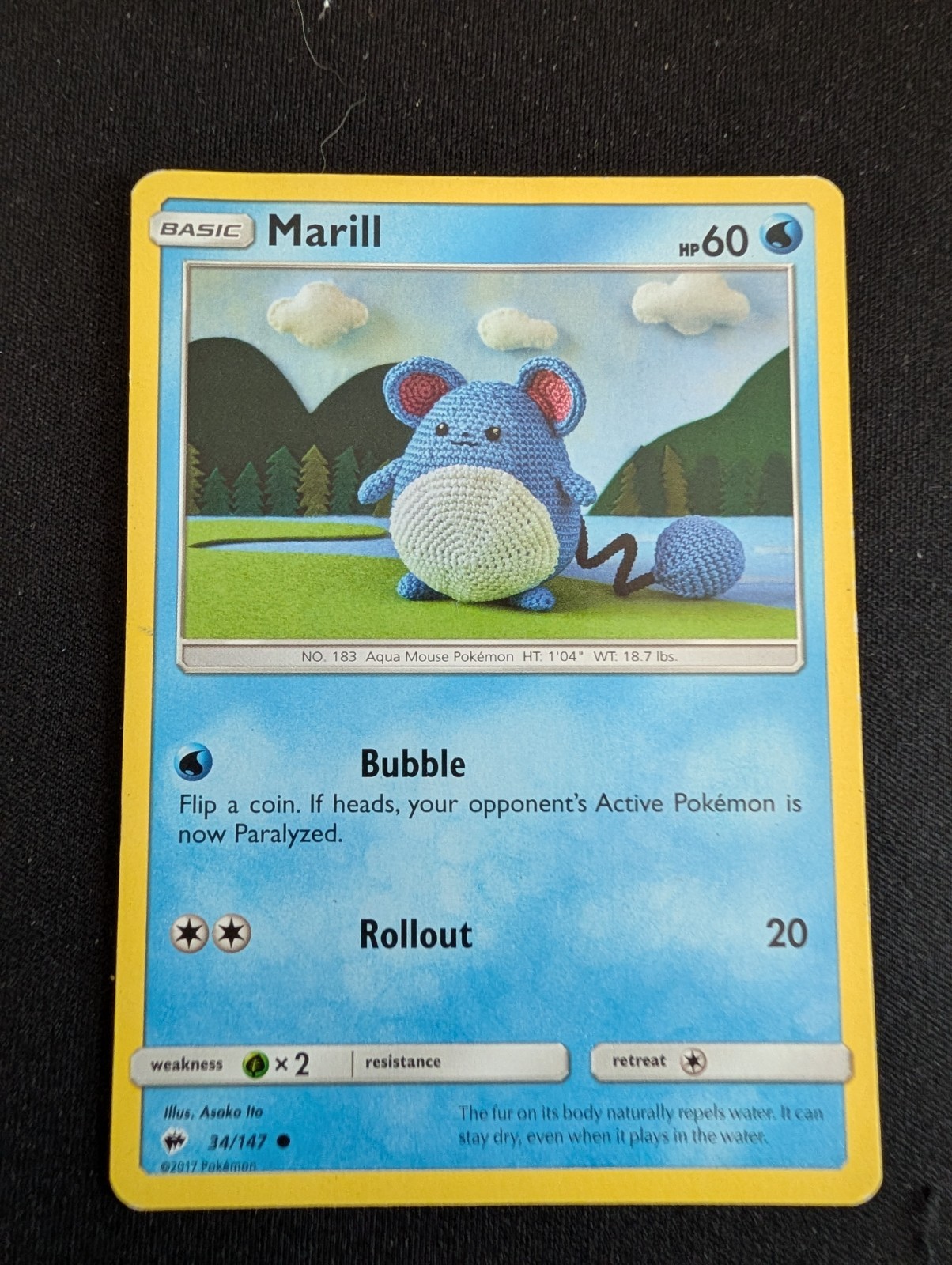 Marill 34/147 Common 2017 Burning Shadows Asako Ito art Pokemon MP