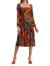 New Farm Rio Flowers Midi Dress In ORANGE MULTI Size M $195