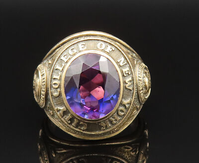 10K GOLD Vintage 1956 College Of NYC Purple Stone Signet Ring Sz 8
