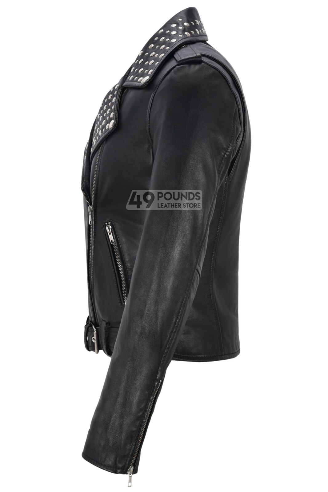 ROCKSTAR Ladies Studded Rock Chic Biker Style Real Soft Leather Jacket