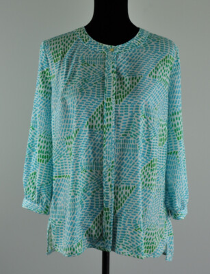 Liz Claiborne Women s Career SZ M Medium Blouse Top Button Dwn Green Teal White