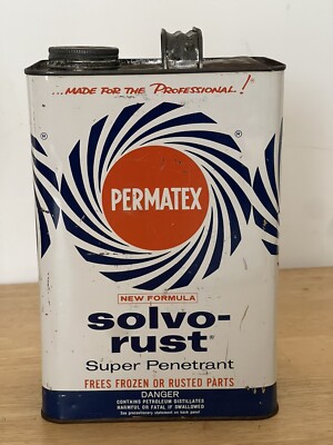 Vintage PERMATEX Solvo-Rust 1 Gallon Oil Can - Empty 1962 Super Penetrant