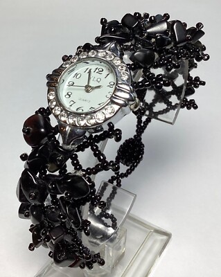 YLQ Womens Watch Silver Black Bead Bracelet New Battery