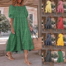 Womens Half Sleeve Plaid Floral Dresses Ladies Summer Holiday Beach Casual Dress