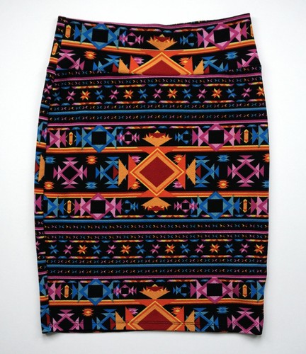 New LULAROE Orange Black Pink Blue Colorful Stretch Cassie Straight Skirt Size M