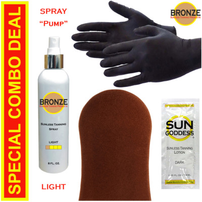 BRONZE - Sunless Self Tanning Spray (Pump) - LIGHT - 8 oz + Best Tanner Mitt!