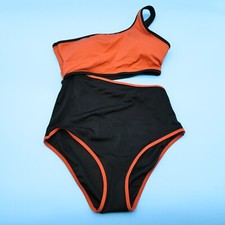 Victorias Secret Black Orange Small One Shoulder Cutout Bikini One Piece Swim VS