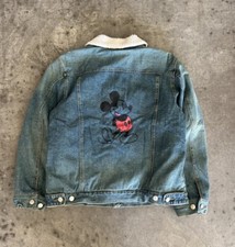 Vintage Disney Mickey Mouse Sherpa Lined Denim Jean Jacket size Medium 90s