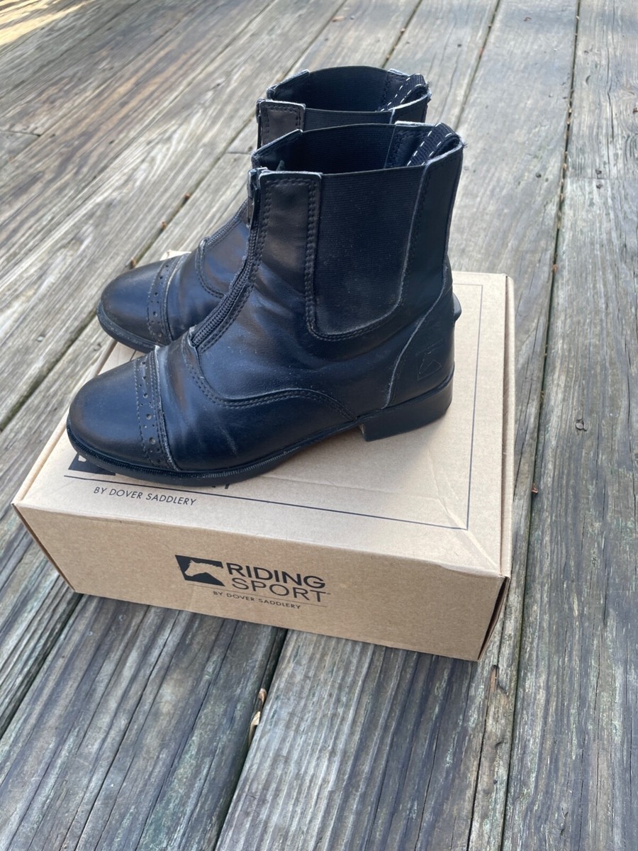 Riding Sport by Dover Saddlery Kids Ankle Boot Black Cap Toe Front Zipper  Size