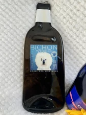 Rare Bichon Fries Wine Company Vintage Style Dog Artwork Glass Wall Decor 12”
