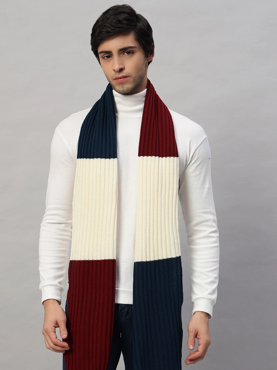 Men's Cashmere Shawl Wrap Scarf Warm Knitted Neck Wrap Windproof Color Block