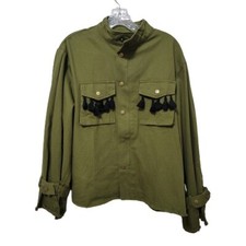 Women's Lush Olive Green Utility Jacket Black Fringle Tassels Size Small Nwt