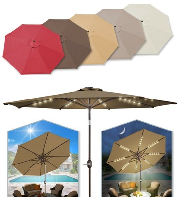 Solar Patio 6 7 8 9ft Umbrella Led Lighted 6 8 Rib Market Tilt Crank Sunparasol Ebay