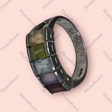 Sterling Silver Rainbow Ring with Baguette Cut Stones Size 8.25