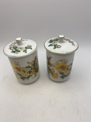 Two Vintage Cathy Xiamen China Tea Cups With Lids 