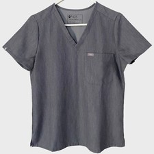 Figs Catarina Technical Scrub Top Size Small Graphite Gray V-Neck Short-Sleeve