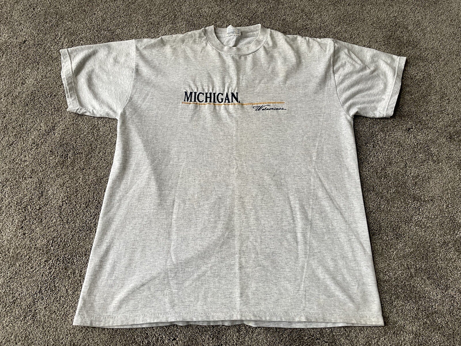 Vintage Michigan Wolverines Shirt Mens Large Gray Embroidered Spell Out College