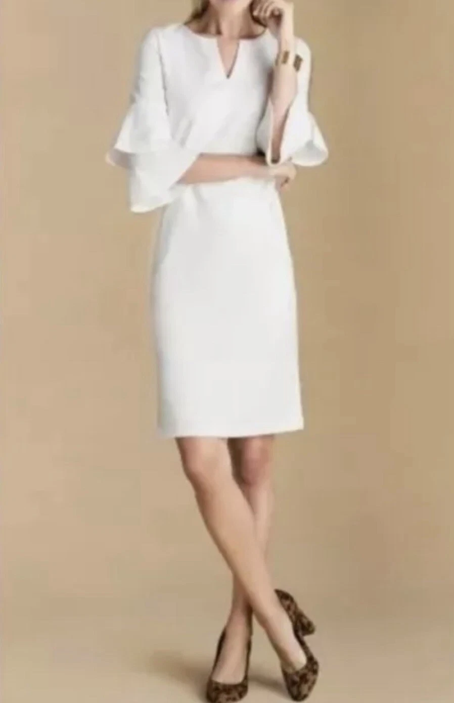 OFF WHITE NWT J McLaughlin Letty Dress Bell Sleeves Size Large Ivory Off White