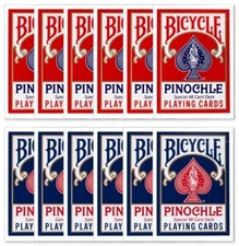 12 Deck Brick BICYCLE PINOCHLE REGULAR INDEX Playing Cards 6 RED 6 Blue