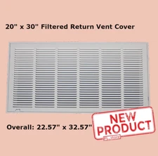 20" x 30" Duct Size Filtered Air Return Grille Vent Cover Wall Ceiling AC Heat