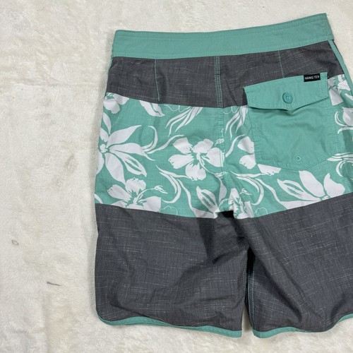 Hang Ten Board Shorts Boys Medium 10/12 Teal Gray Floral Swim Trunks Beach Pool - Picture 7 of 11