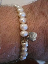 FRESHWATER WHITE PEARL BRACELET STERLING SILVER HEART PENDANT - BBA-19