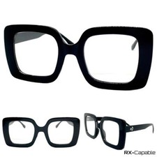Women's Oversized Vintage Retro Style Clear Lens EYE GLASSES Square Black Frame