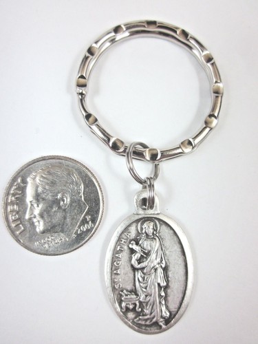 St Agatha Medal Italy Key Ring w/ Gift Box & Prayer Card - Picture 2 of 4