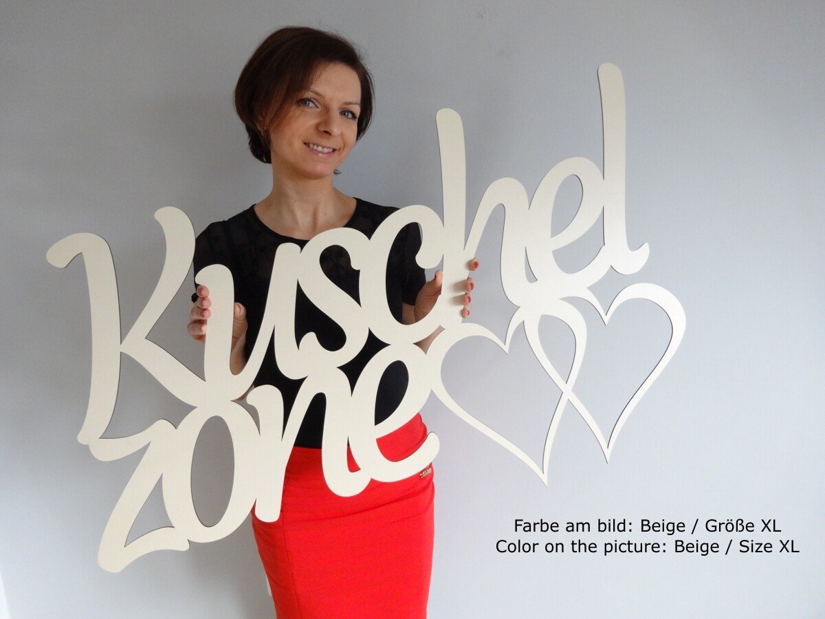 Deko Schriftzug " Kuschelzone " mit 2 Herzen V1 Holz Wanddeko 6 farben 3 Größen