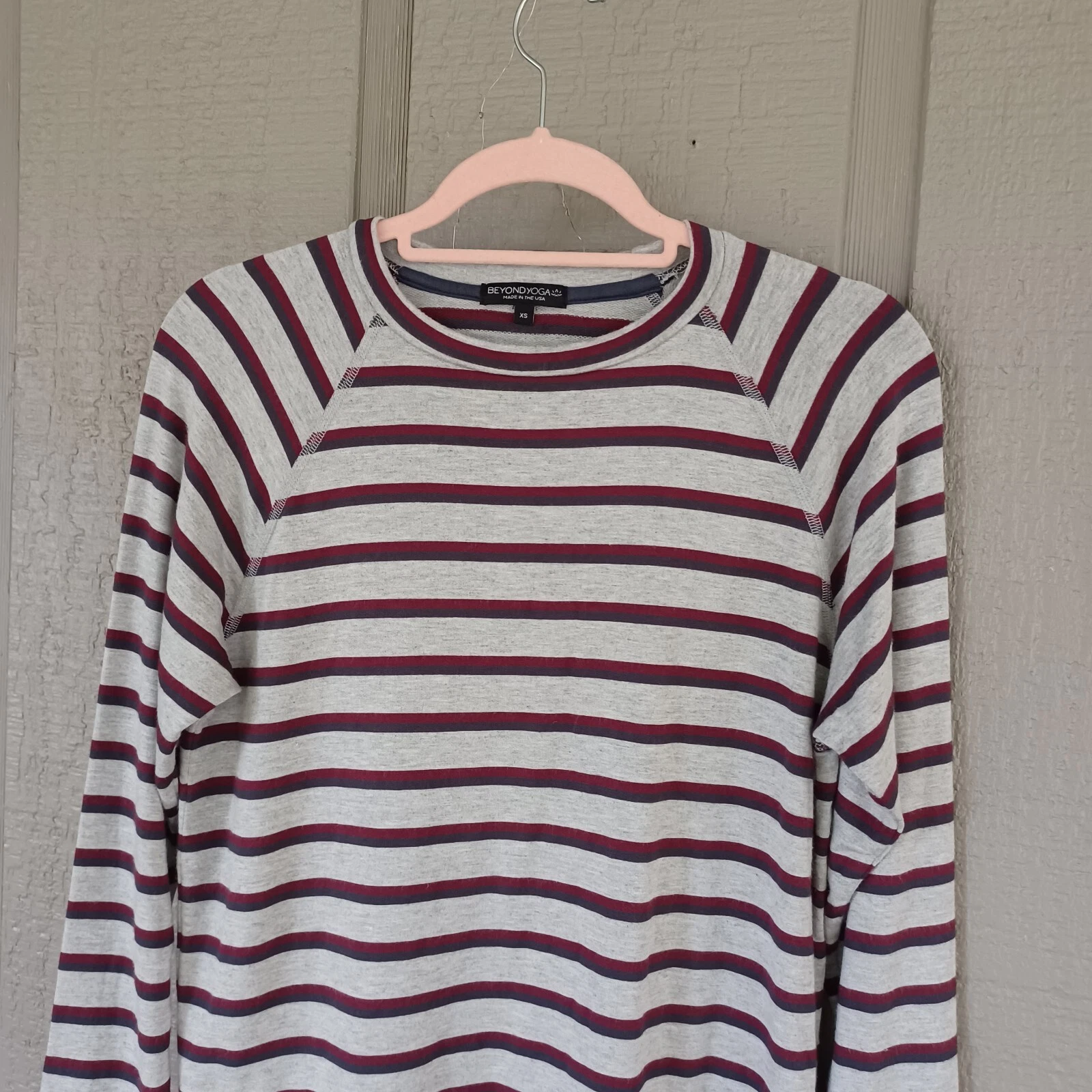 beyond-yoga stripe pullover athleisure stretch long raglan sleeve shirt