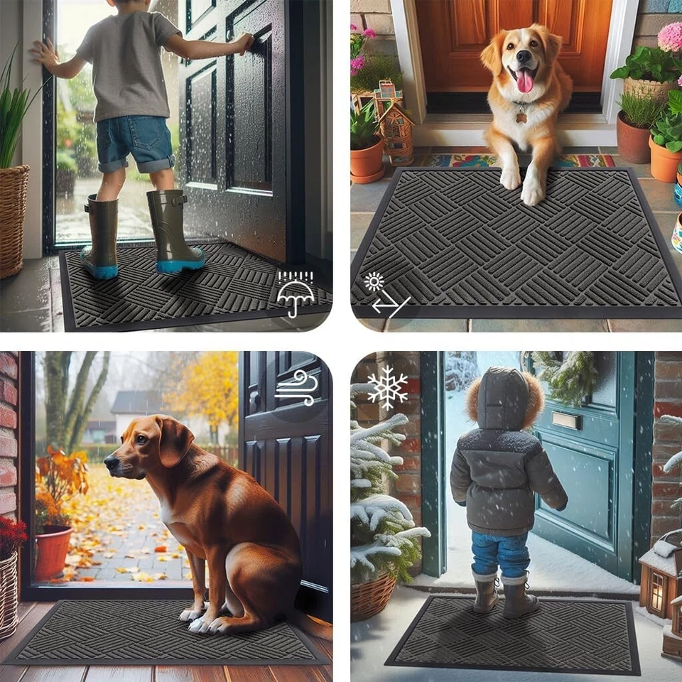 Alfombrilla de puerta delantera entrada exterior, alfombrilla de interior exterior de alta resistencia, goma natural Foto 2 de 4